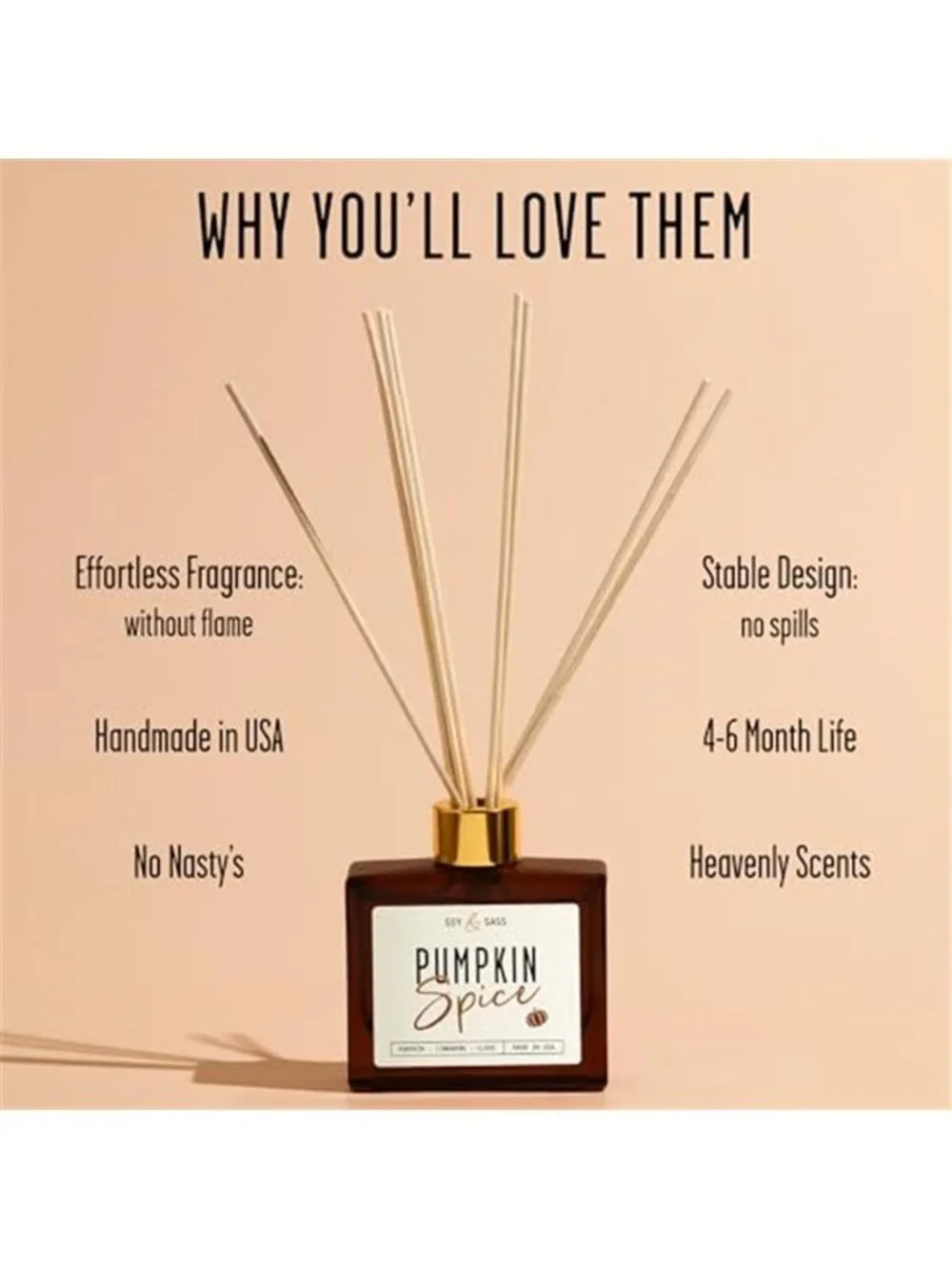 Pumpkin Spice Reed Diffuser, Fall Reed Diffuser Set - Infused w/Essential Oils